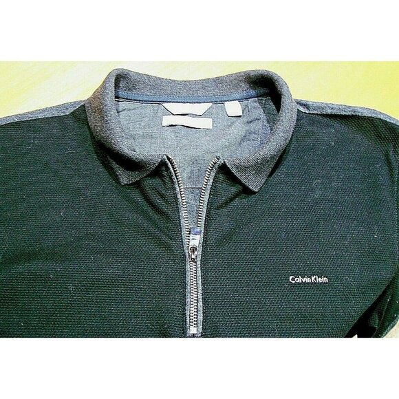 Womens Calvin Klein Slim Fit 1/4 Zip Liquid Touch Polo Shirt Black Gray Sz Med - Picture 6 of 12